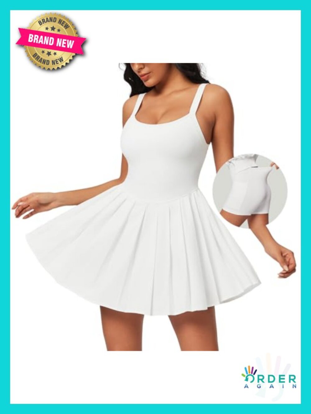 Tennis Dress with Built-in Shorts, Adjustable Straps, Removable Pads, Side